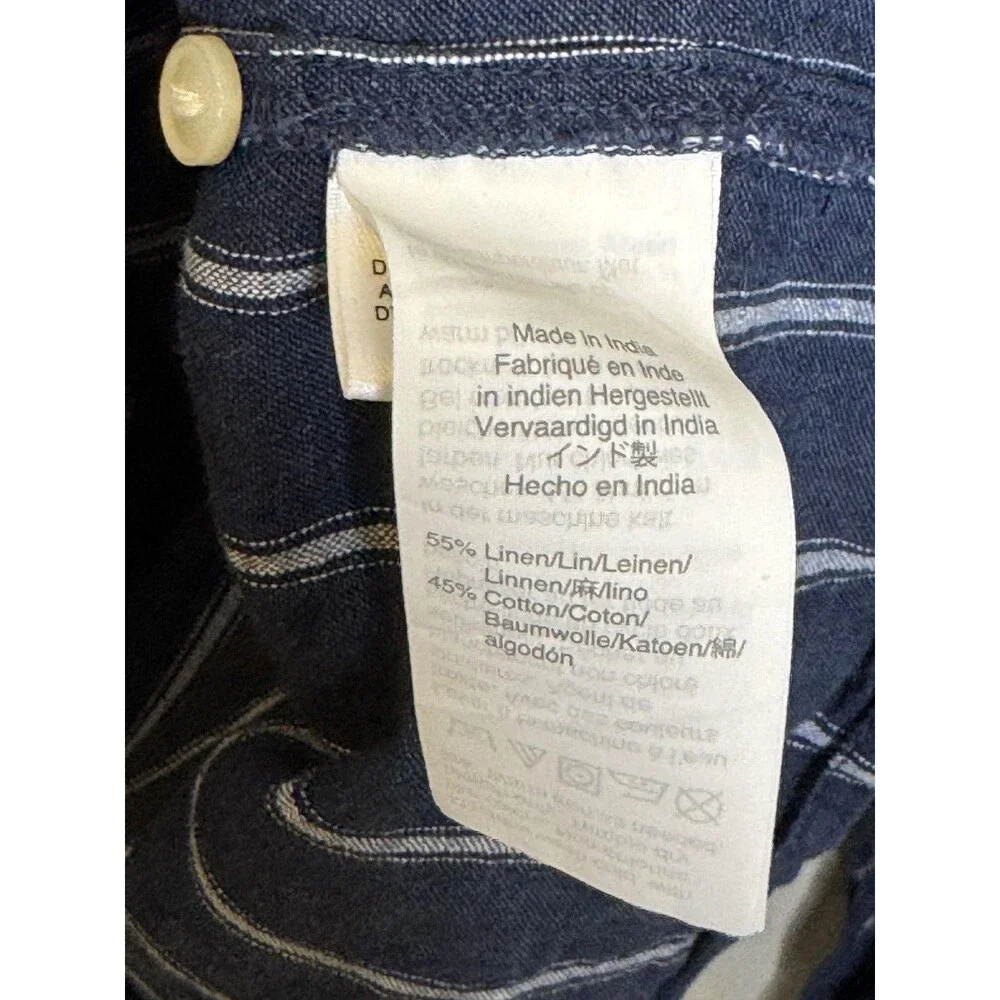 J.Crew Shirt Womens 8 Blue Stripe Drawstring Peplum Button Front Long Sleeve Top